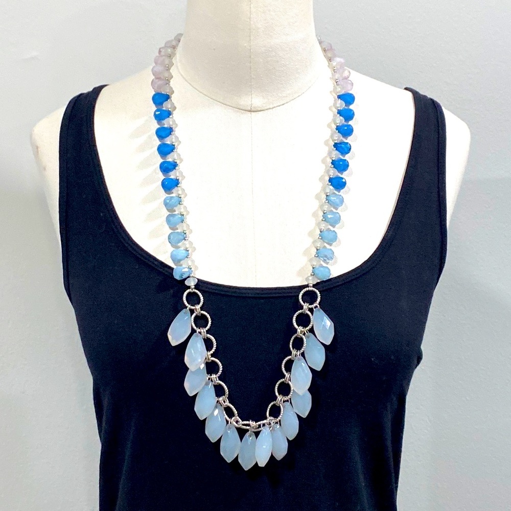 EXPRESS Blue and Clear Long Beaded Necklace